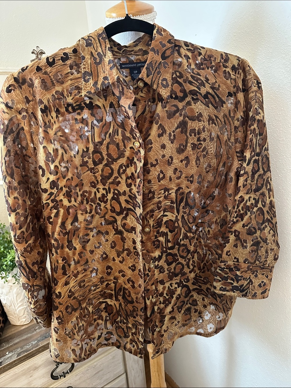 Westbound Brown & Black Leopard Print Button-Up Blouse